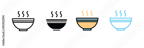 Hot Soup Bowl Icon with Steam for Restaurant and Healthy Food Branding. Vector Illustration.