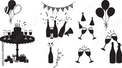 Set of 20 black party icons vector