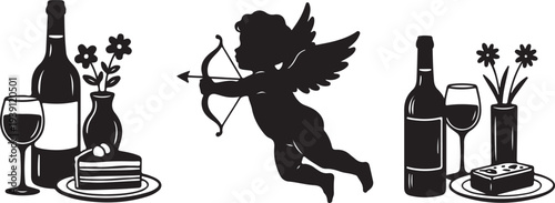 Set of 3 romantic dinner icons vector