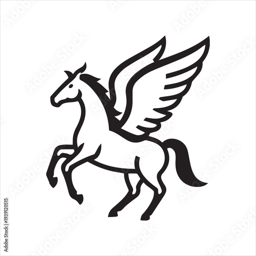 Mythical pegasus flying with open wings line art icon