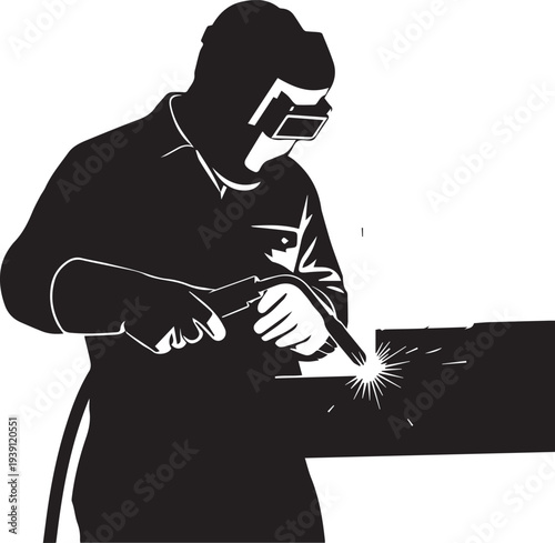 Welder professional silhouette vector illustration using torch equipment for metal working