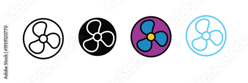 Round Fan or Propeller Icon for Cooling, Ventilation, and Airflow Systems. Vector Illustration.