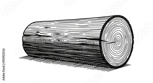 Vintage Engraving Style Pine Wood Log, Detailed Woodcut Timber Vector Illustration