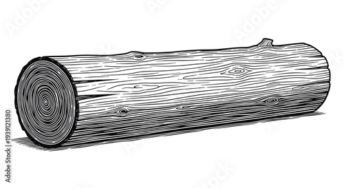 Vintage Engraving Style Pine Wood Log, Detailed Woodcut Timber Vector Illustration