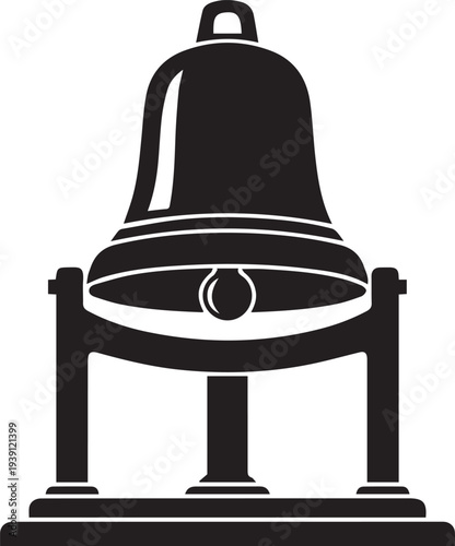 Traditional bell vector silhouette illustration mounted on a stand with line art detail