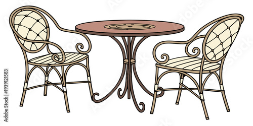 Outdoor bistro set with two chairs and a round table