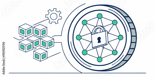 Blockchain technology concept with secure data blocks and encrypted network