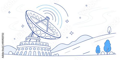 Satellite dish antenna for space communication and signal transmission