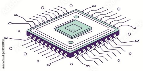 Isometric illustration of a computer processor chip