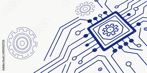 Abstract digital technology background with circuit board lines and mechanical gears
