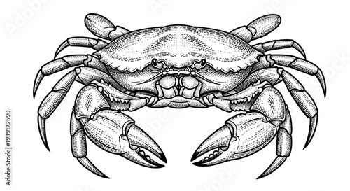 Vintage engraving crab marine seafood animal hand drawn woodcut style ocean creature illustration