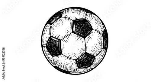 classic soccer ball detailed vintage engraving sports equipment illustration hand drawn football ball woodcut style isolated