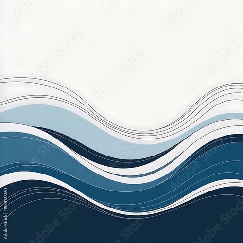 A modern abstract design featuring wavy lines in shades of blue and white on a clean background