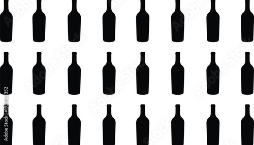 wine bottle silhouettes pattern, black bottle icons grid, alcohol container shapes, minimal beverage illustration, winery packaging concept, liquor bottle background design
