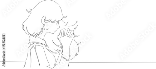Continuous One Line Drawing of a Woman Praying with Hands Together eps10