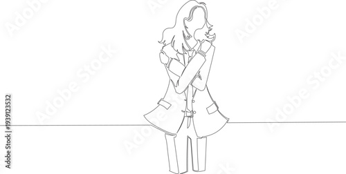 Continuous One Line Drawing of a Businesswoman Hugging Herself eps10