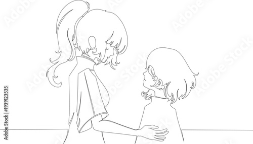 Continuous One Line Drawing of Women Supporting a Young Woman eps10