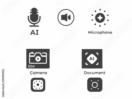 Collection of black and white communication and editing icons with labels
