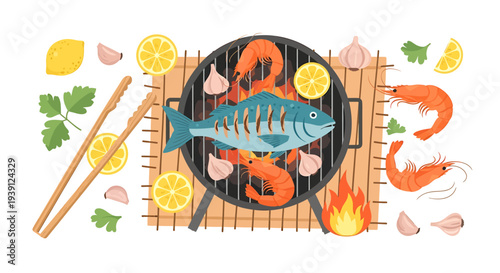 Grilled Seafood with Lemon and Herbs.