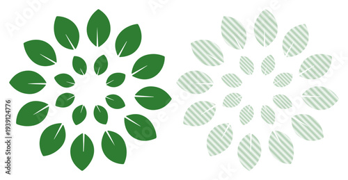 Green leaves forming a circular natural pattern, symbolizing growth and harmony.
