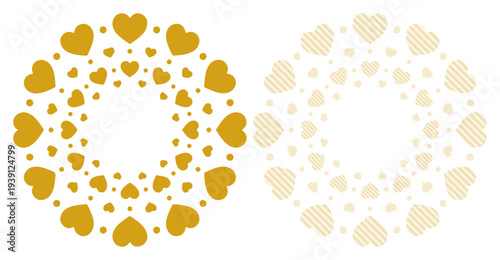 Golden heart mandala design on white background, representing love and celebration