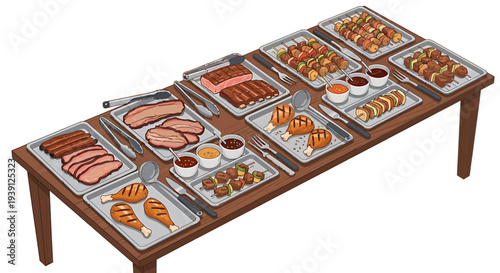 Assorted Food Display on Serving Table.