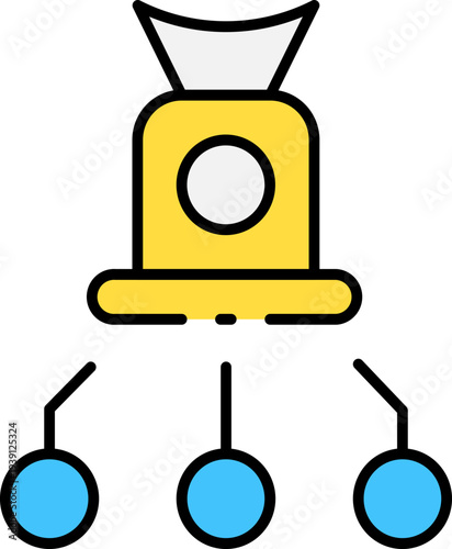 Icon 8.svg graphic of coffee machine with three cups viewed from the front in a simple illustration style