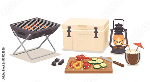 Camping Grill Lantern Food Outdoor Cooking Essentials.