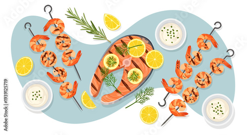 Grilled Shrimp Skewers with Lemon and Herbs.