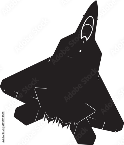 Stealth fighter jet vector silhouette illustration line art on transparent background