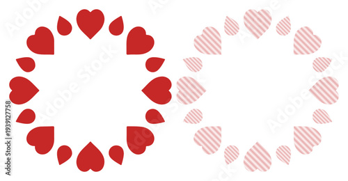 Two festive heart-shaped circular frames with a romantic, playful vibe