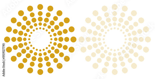 Two radiating circular patterns of dots, one golden and one cream, against a white background.