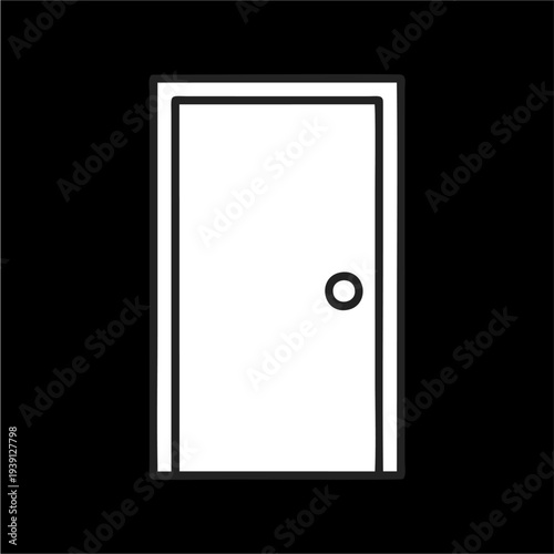 Simple white outline icon of a closed door with a circular doorknob on a solid black background.
