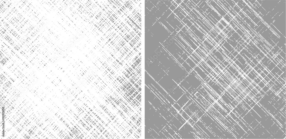 Fototapeta premium Two abstract textured backgrounds with diagonal lines and dots in gray and white pattern grunge