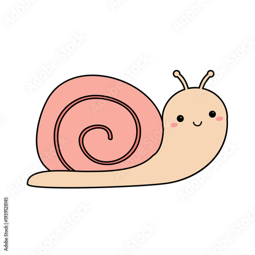 Cute snail cochlea pink shell contour insect icon. Smiling face. Cartoon kawaii funny baby character. Happy Valentines Day. Card Sticker print. Childish style. Flat design. White background. Vector