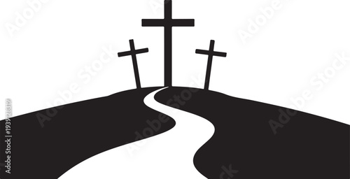 Vector silhouette of hill with three crosses