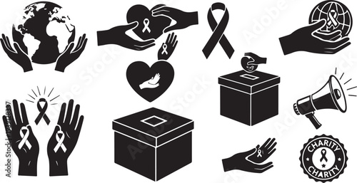 Awareness campaign icons for social causes and charity events