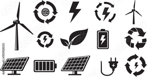 Eco Friendly Energy Icons for Sustainable Living and Technology