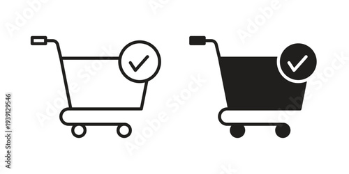 Shopping cart check icon symbol set. Icon design vectors