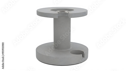 Gray plastic spool with hole on transparent background for industrial use