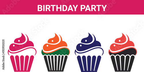 Colorful Birthday Party Cupcake Set, Art & Illustration