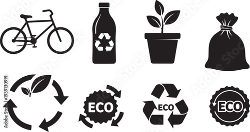 Eco Friendly Icons for Sustainable Living and Recycling Concepts