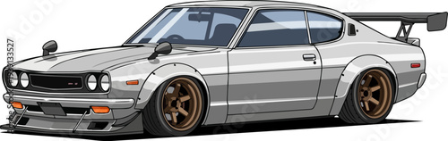 Vintage sports car illustration showcasing sleek design and powerful stance on a clean background from a side viewpoint