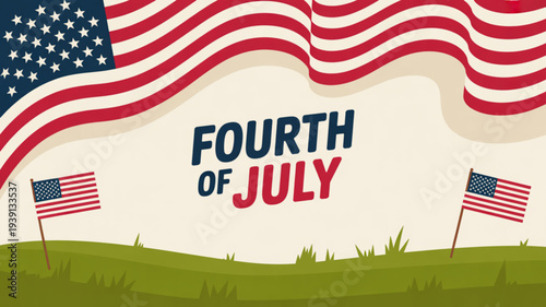 Patriotic fourth of july celebration with american flags waving