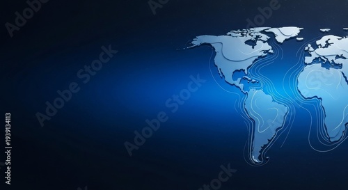 Abstract World Map with Oceanic Currents on Blue Background