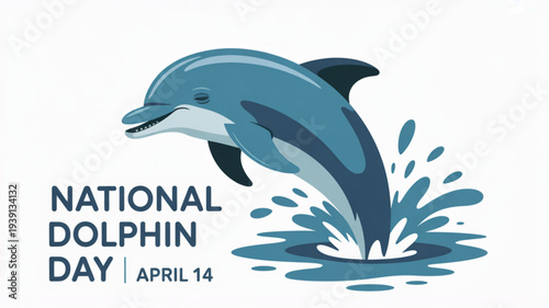 Dolphin jumping out of water illustration for national dolphin day on april 14 isolated on white background