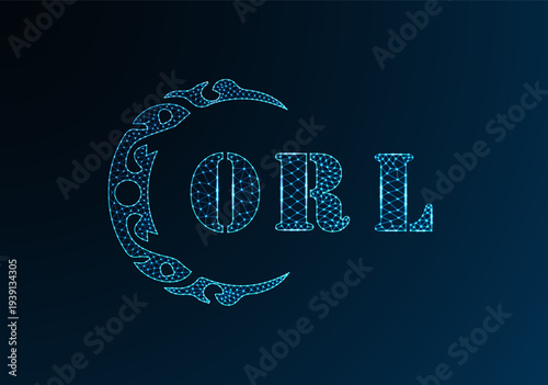Low poly letter logo ORL design. ORL letter logo low poly vector design on blue color gradient background. ORL logo low poly design