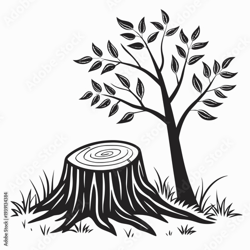  Black Tree Stump Icon With Growth Rings  Minimal  SVG Vector Illustration