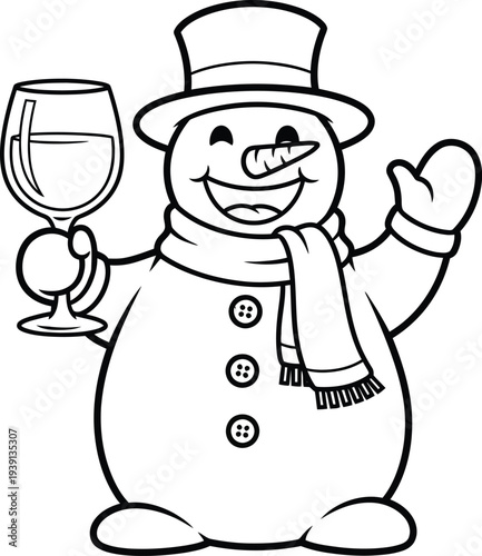 Black And White Coloring Page Outline Of A Snowman With A Broom