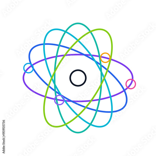 Atomic Structure Model Illustration with Colorful Orbiting Electrons